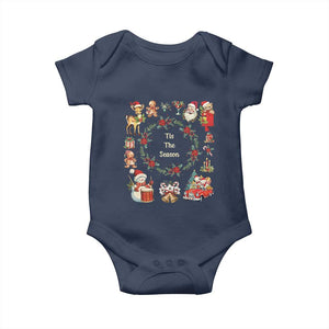 Retro Vintage Christmas Baby Onesie Tis The Season Santa Hat Xmas Wrealth TS11 Navy Print Your Wear