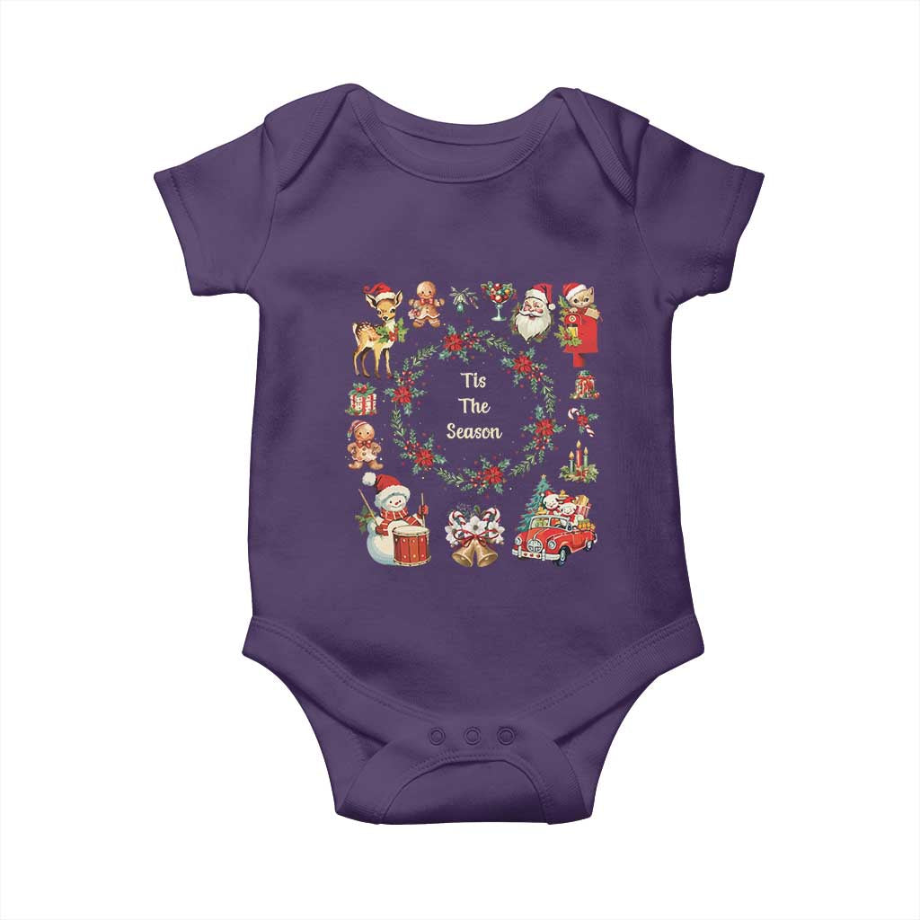Retro Vintage Christmas Baby Onesie Tis The Season Santa Hat Xmas Wrealth TS11 Purple Print Your Wear