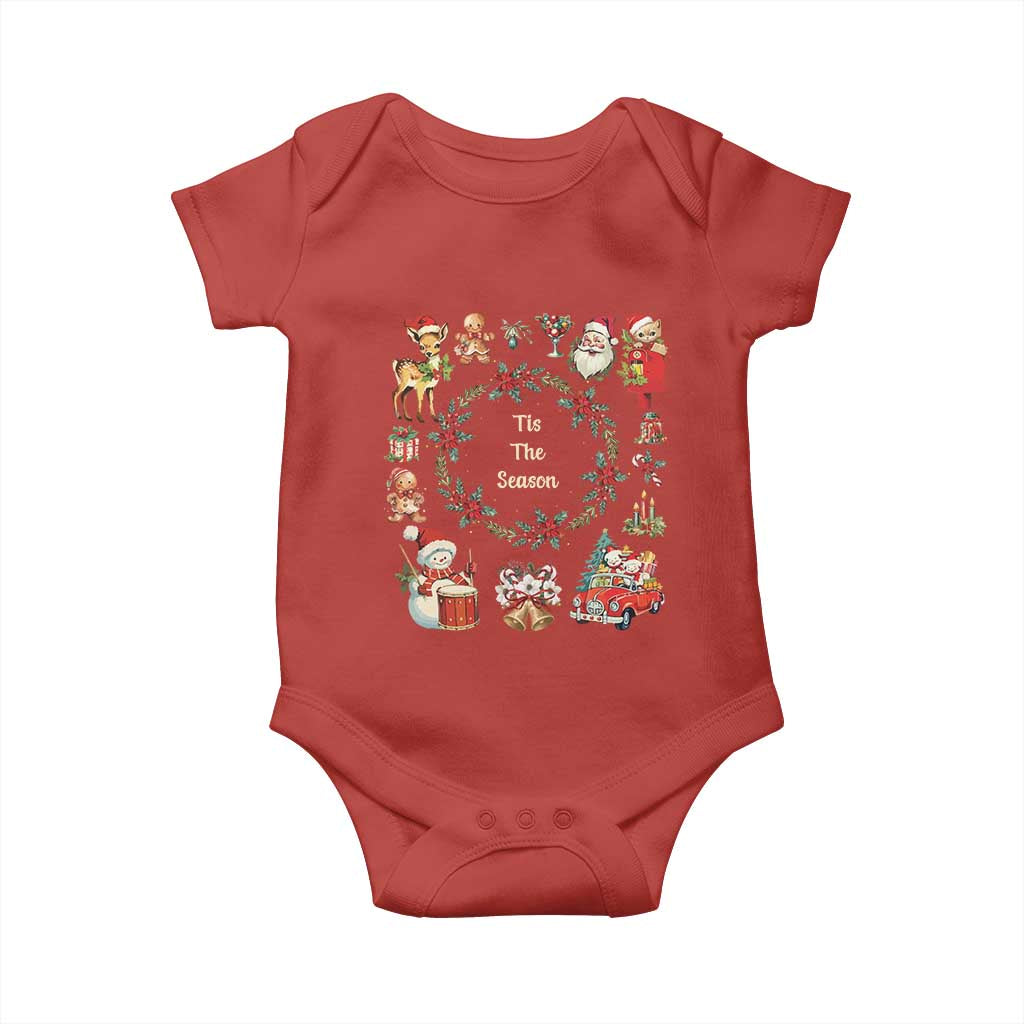 Retro Vintage Christmas Baby Onesie Tis The Season Santa Hat Xmas Wrealth TS11 Red Print Your Wear