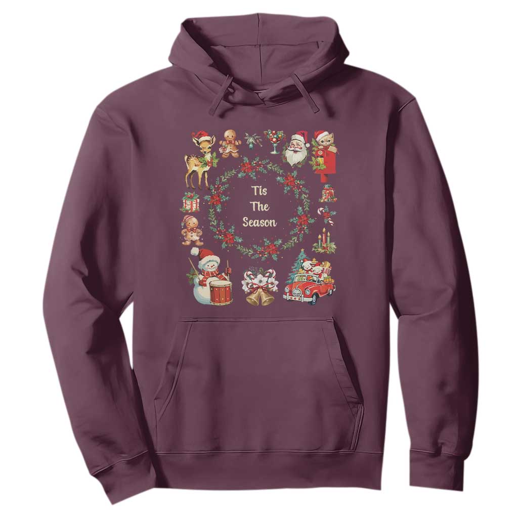 Retro Vintage Christmas Hoodie Tis The Season Santa Hat Xmas Wrealth TS11 Maroon Print Your Wear