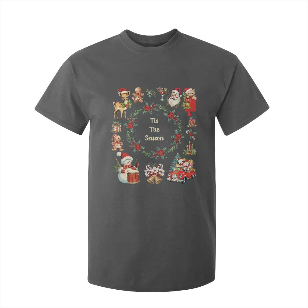 Retro Vintage Christmas T Shirt For Kid Tis The Season Santa Hat Xmas Wrealth TS11 Dark Heather Print Your Wear