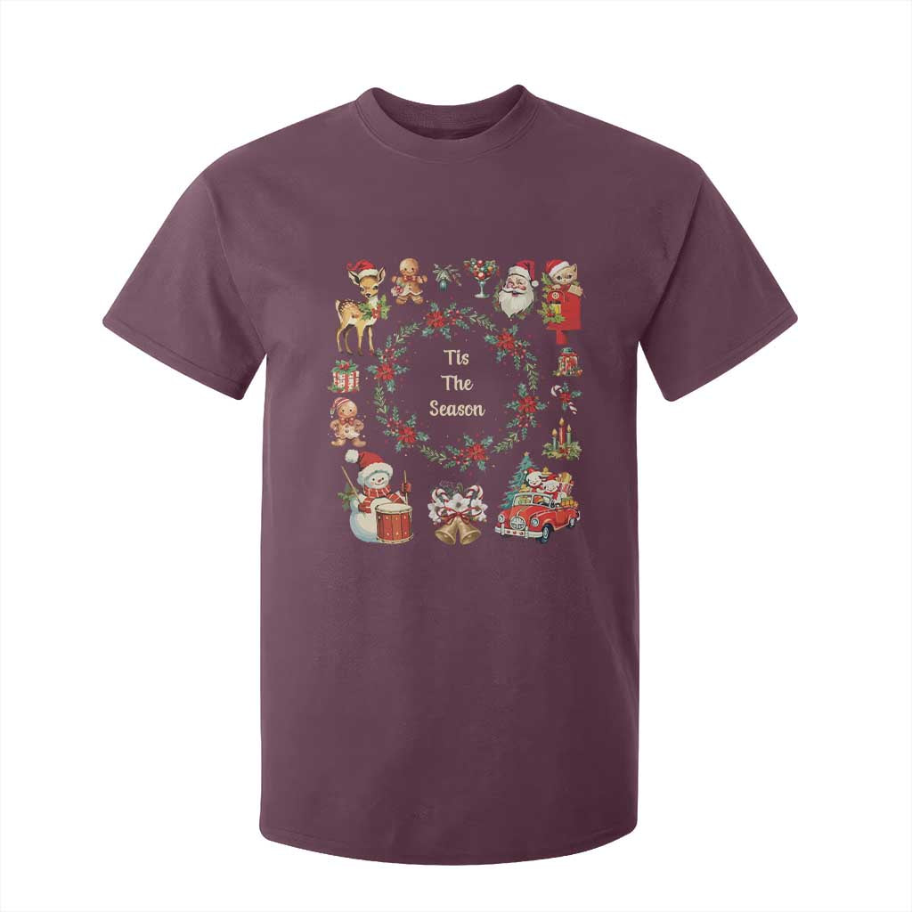 Retro Vintage Christmas T Shirt For Kid Tis The Season Santa Hat Xmas Wrealth TS11 Maroon Print Your Wear