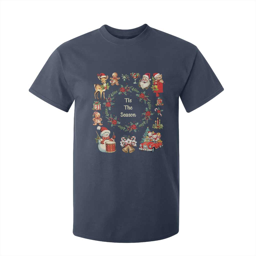 Retro Vintage Christmas T Shirt For Kid Tis The Season Santa Hat Xmas Wrealth TS11 Navy Print Your Wear