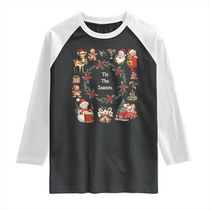 Retro Vintage Christmas Raglan Shirt Tis The Season Santa Hat Xmas Wrealth TS11 Black White Print Your Wear