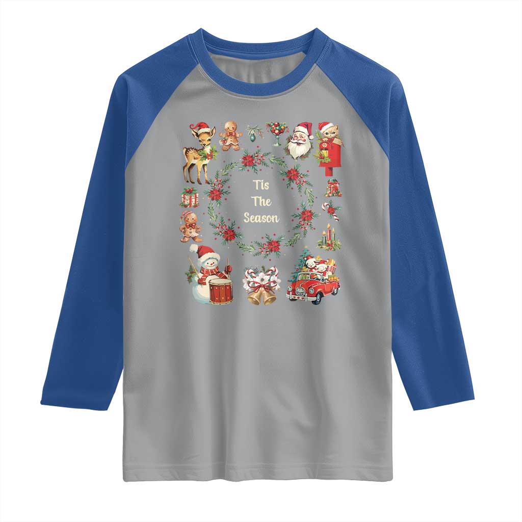 Retro Vintage Christmas Raglan Shirt Tis The Season Santa Hat Xmas Wrealth TS11 Sport Gray Royal Print Your Wear
