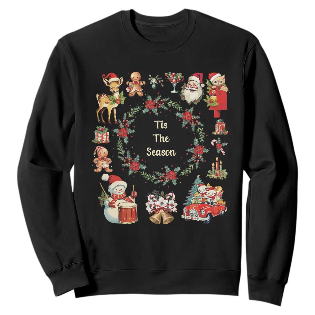 Retro Vintage Christmas Sweatshirt Tis The Season Santa Hat Xmas Wrealth TS11 Black Print Your Wear