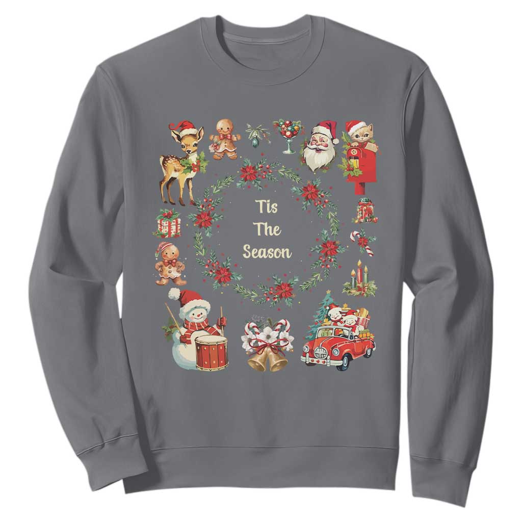 Retro Vintage Christmas Sweatshirt Tis The Season Santa Hat Xmas Wrealth TS11 Charcoal Print Your Wear