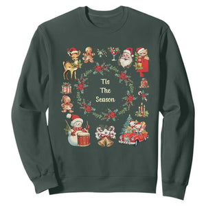 Retro Vintage Christmas Sweatshirt Tis The Season Santa Hat Xmas Wrealth TS11 Dark Forest Green Print Your Wear