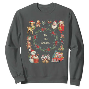 Retro Vintage Christmas Sweatshirt Tis The Season Santa Hat Xmas Wrealth TS11 Dark Heather Print Your Wear