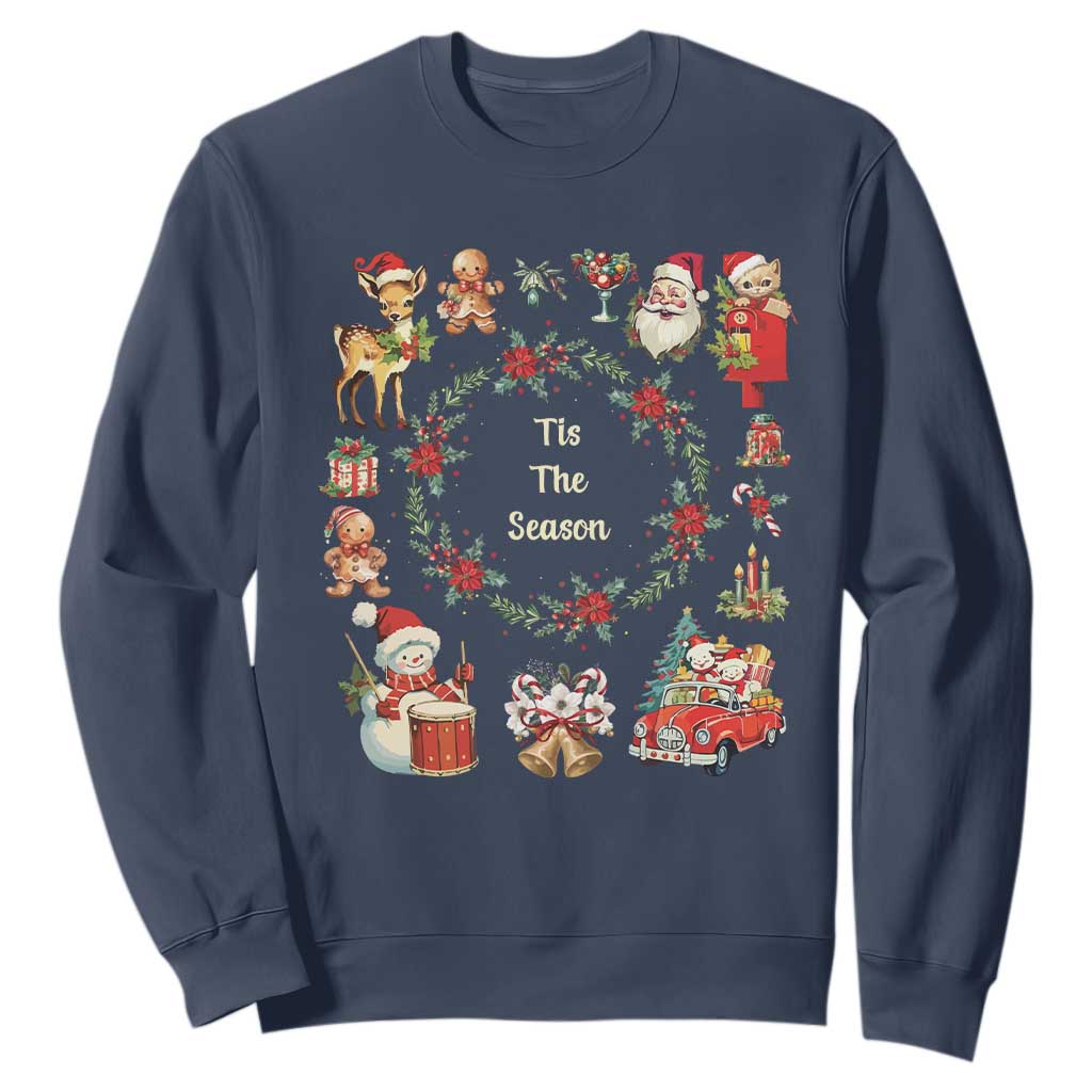 Retro Vintage Christmas Sweatshirt Tis The Season Santa Hat Xmas Wrealth TS11 Navy Print Your Wear