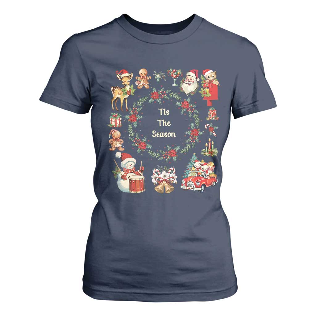 Retro Vintage Christmas T Shirt For Women Tis The Season Santa Hat Xmas Wrealth TS11 Navy Print Your Wear