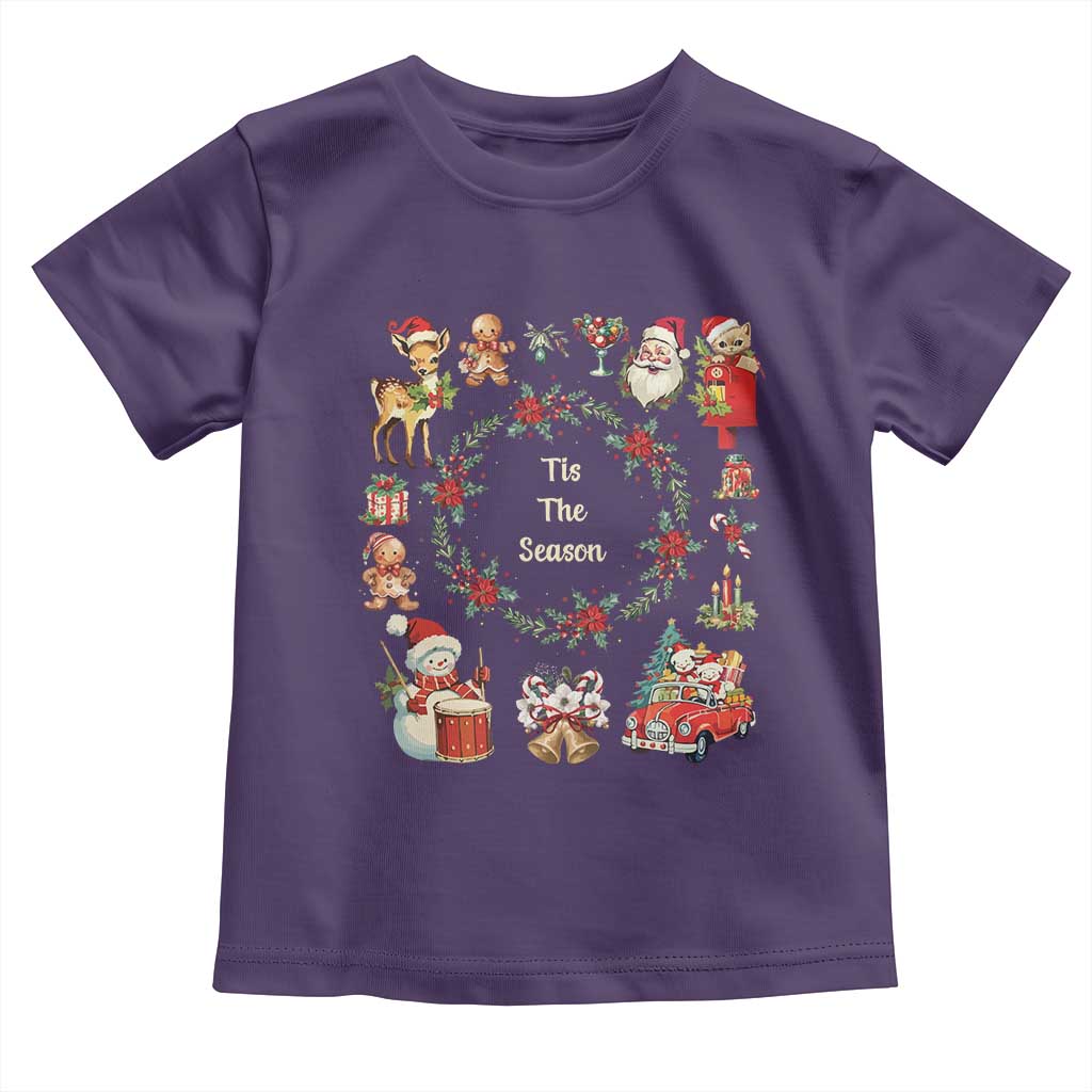 Retro Vintage Christmas Toddler T Shirt Tis The Season Santa Hat Xmas Wrealth TS11 Purple Print Your Wear