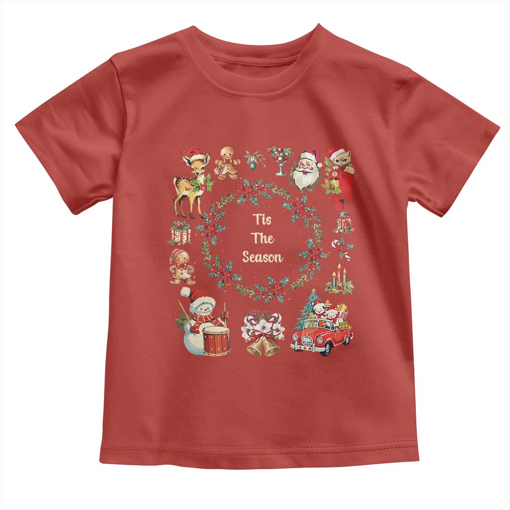 Retro Vintage Christmas Toddler T Shirt Tis The Season Santa Hat Xmas Wrealth TS11 Red Print Your Wear
