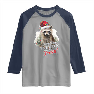 Funny Christmas Racoon Raglan Shirt Sorry Santa I've Been Feral Trash Panda TS11 Sport Gray Navy Print Your Wear