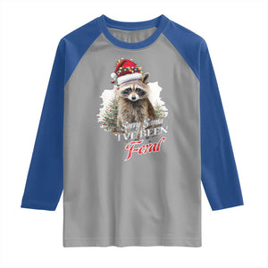 Funny Christmas Racoon Raglan Shirt Sorry Santa I've Been Feral Trash Panda TS11 Sport Gray Royal Print Your Wear