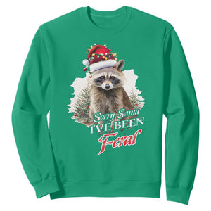 Funny Christmas Racoon Sweatshirt Sorry Santa I've Been Feral Trash Panda TS11 Irish Green Print Your Wear