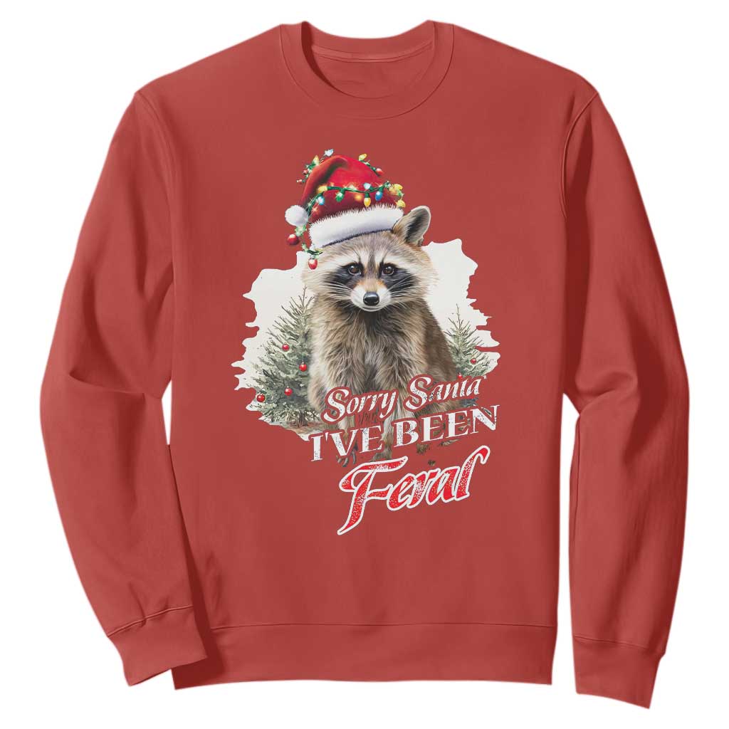 Funny Christmas Racoon Sweatshirt Sorry Santa I've Been Feral Trash Panda TS11 Red Print Your Wear