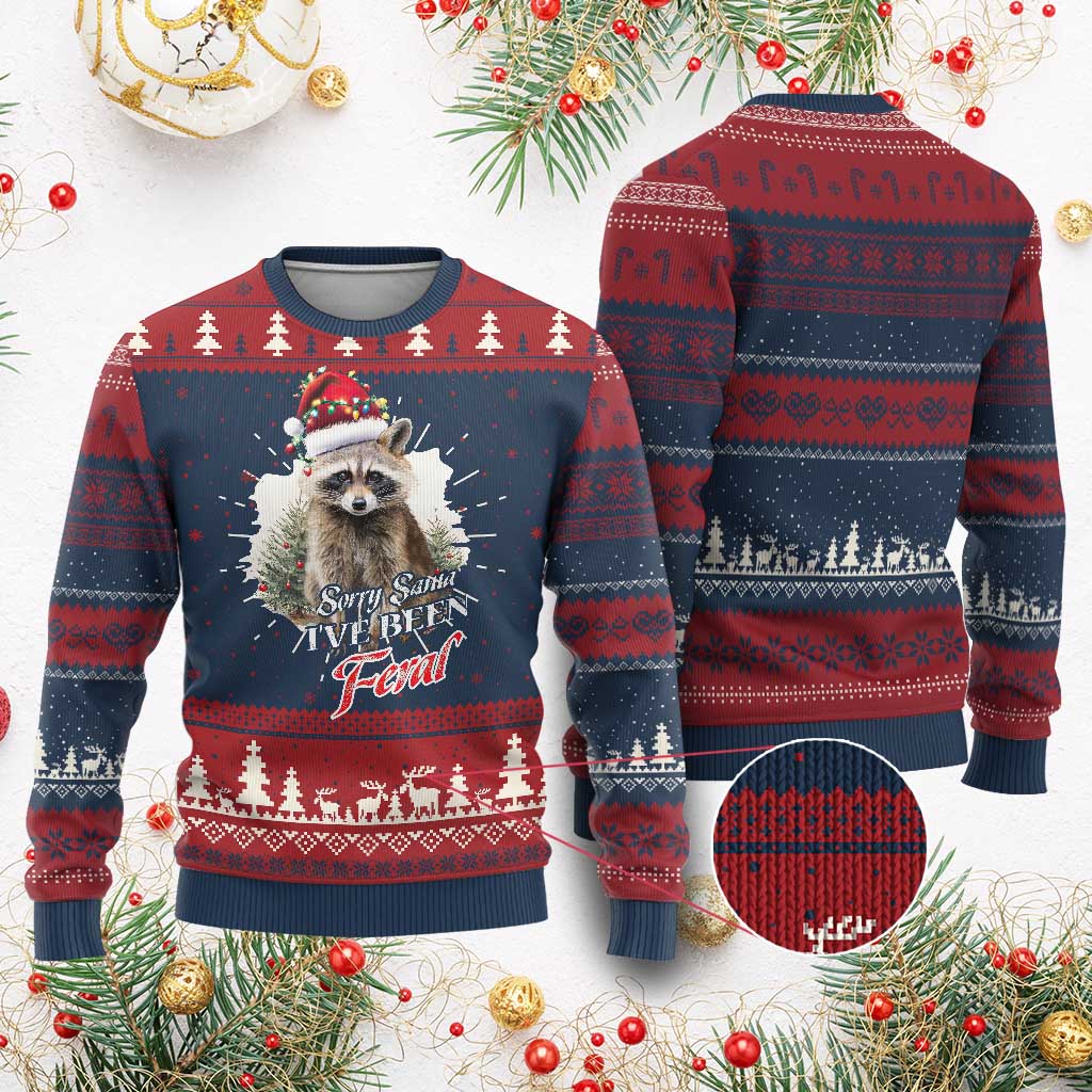 Funny Xmas Racoon Ugly Christmas Sweater Sorry Santa I've Been Feral Trash Panda TS11 Burgundy Print Your Wear