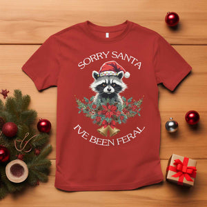 Funny Christmas Racoon T Shirt Sorry Santa I've Been Feral Xmas Wreath TS11 Red Print Your Wear