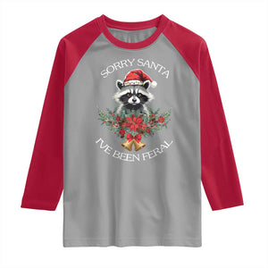Funny Christmas Racoon Raglan Shirt Sorry Santa I've Been Feral Xmas Wreath TS11 Sport Gray Red Print Your Wear