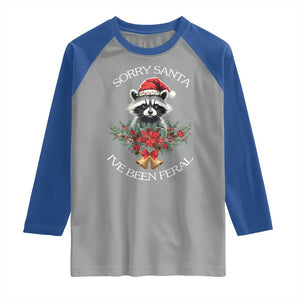 Funny Christmas Racoon Raglan Shirt Sorry Santa I've Been Feral Xmas Wreath TS11 Sport Gray Royal Print Your Wear