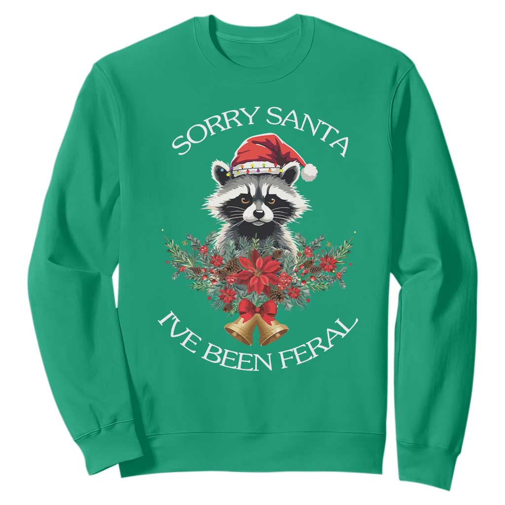 Funny Christmas Racoon Sweatshirt Sorry Santa I've Been Feral Xmas Wreath TS11 Irish Green Print Your Wear