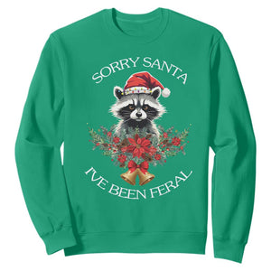 Funny Christmas Racoon Sweatshirt Sorry Santa I've Been Feral Xmas Wreath TS11 Irish Green Print Your Wear