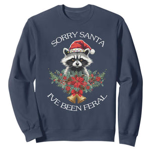 Funny Christmas Racoon Sweatshirt Sorry Santa I've Been Feral Xmas Wreath TS11 Navy Print Your Wear