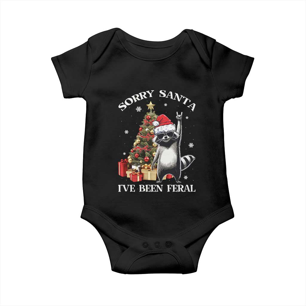 Funny Christmas Racoon Baby Onesie Sorry Santa I've Been Feral Xmas Hat TS11 Black Print Your Wear