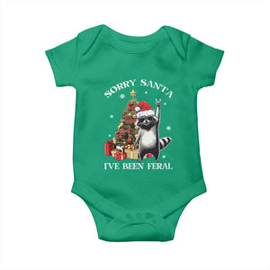 Funny Christmas Racoon Baby Onesie Sorry Santa I've Been Feral Xmas Hat TS11 Irish Green Print Your Wear