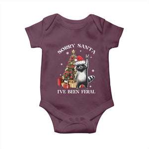 Funny Christmas Racoon Baby Onesie Sorry Santa I've Been Feral Xmas Hat TS11 Maroon Print Your Wear