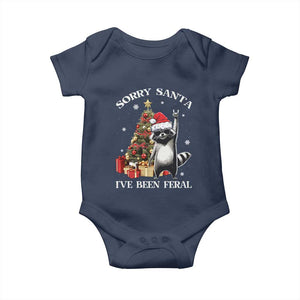 Funny Christmas Racoon Baby Onesie Sorry Santa I've Been Feral Xmas Hat TS11 Navy Print Your Wear