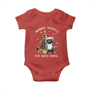 Funny Christmas Racoon Baby Onesie Sorry Santa I've Been Feral Xmas Hat TS11 Red Print Your Wear