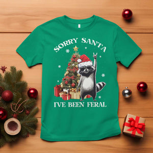 Funny Christmas Racoon T Shirt Sorry Santa I've Been Feral Xmas Hat TS11 Irish Green Print Your Wear