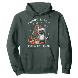 Funny Christmas Racoon Hoodie Sorry Santa I've Been Feral Xmas Hat TS11 Dark Forest Green Print Your Wear