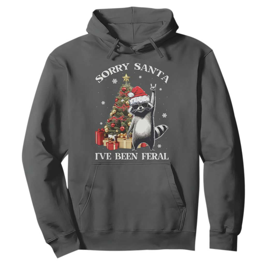 Funny Christmas Racoon Hoodie Sorry Santa I've Been Feral Xmas Hat TS11 Dark Heather Print Your Wear