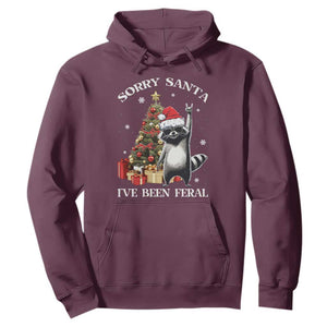 Funny Christmas Racoon Hoodie Sorry Santa I've Been Feral Xmas Hat TS11 Maroon Print Your Wear