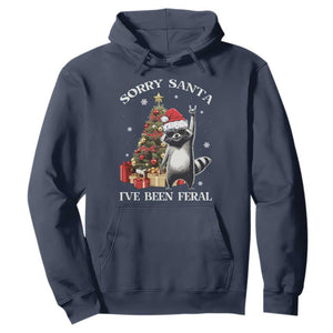 Funny Christmas Racoon Hoodie Sorry Santa I've Been Feral Xmas Hat TS11 Navy Print Your Wear