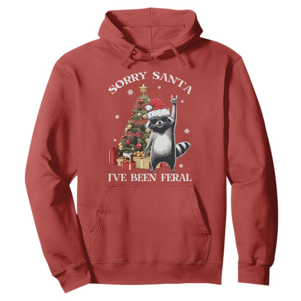 Funny Christmas Racoon Hoodie Sorry Santa I've Been Feral Xmas Hat TS11 Red Print Your Wear