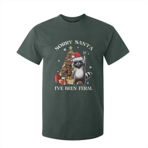 Funny Christmas Racoon T Shirt For Kid Sorry Santa I've Been Feral Xmas Hat TS11 Dark Forest Green Print Your Wear