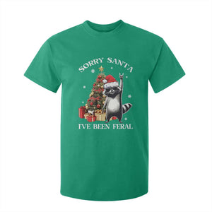 Funny Christmas Racoon T Shirt For Kid Sorry Santa I've Been Feral Xmas Hat TS11 Irish Green Print Your Wear
