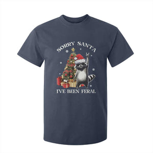 Funny Christmas Racoon T Shirt For Kid Sorry Santa I've Been Feral Xmas Hat TS11 Navy Print Your Wear