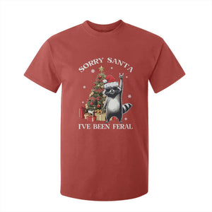 Funny Christmas Racoon T Shirt For Kid Sorry Santa I've Been Feral Xmas Hat TS11 Red Print Your Wear