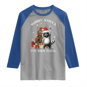 Funny Christmas Racoon Raglan Shirt Sorry Santa I've Been Feral Xmas Hat TS11 Sport Gray Royal Print Your Wear
