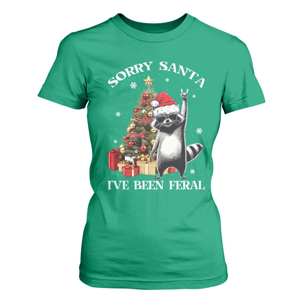 Funny Christmas Racoon T Shirt For Women Sorry Santa I've Been Feral Xmas Hat TS11 Irish Green Print Your Wear
