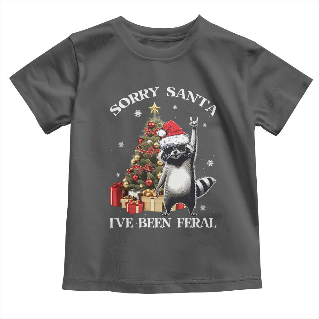 Funny Christmas Racoon Toddler T Shirt Sorry Santa I've Been Feral Xmas Hat TS11 Dark Heather Print Your Wear