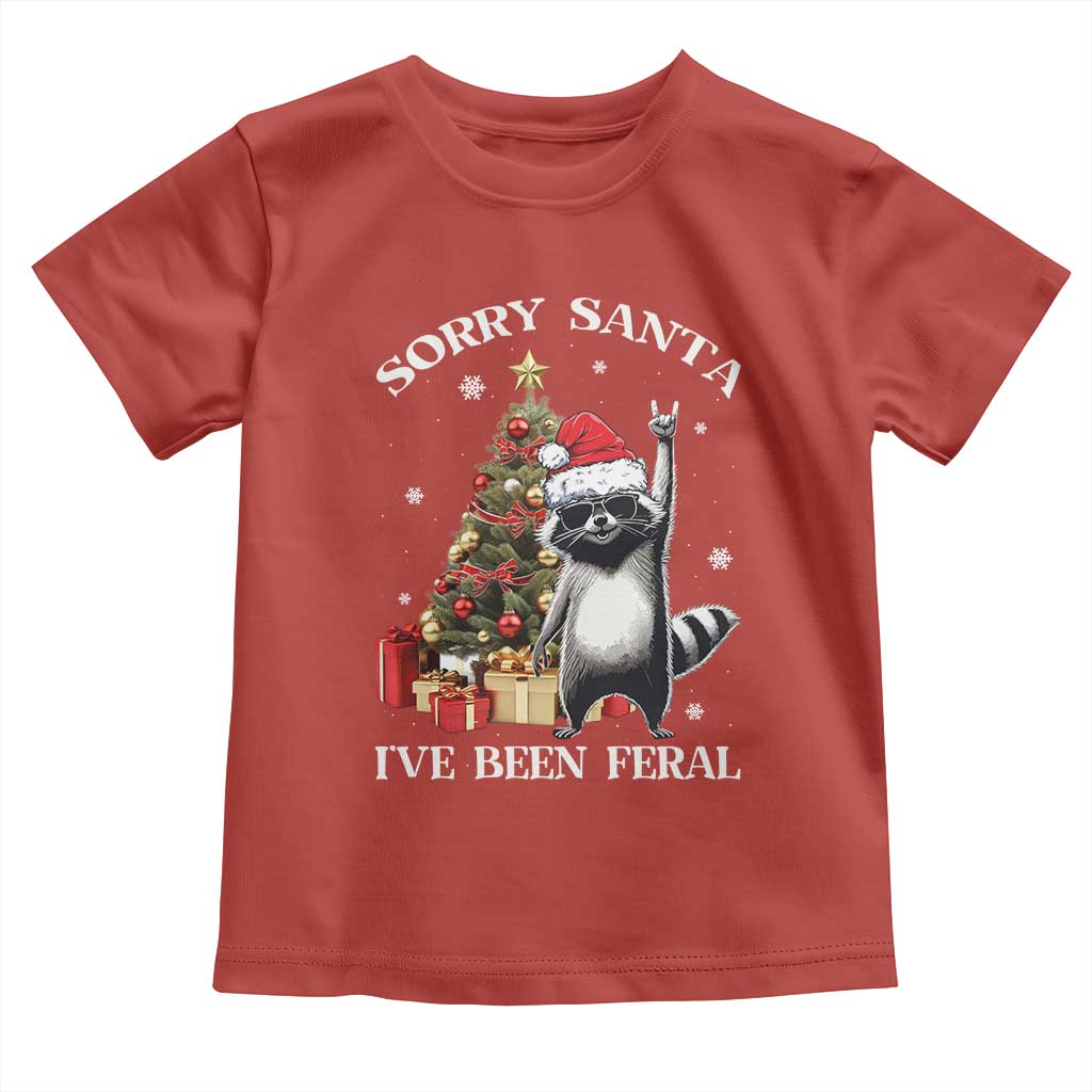 Funny Christmas Racoon Toddler T Shirt Sorry Santa I've Been Feral Xmas Hat TS11 Red Print Your Wear