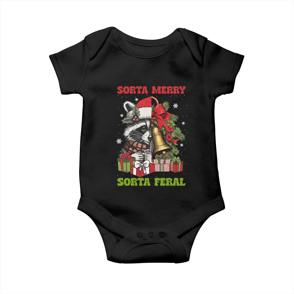 Funny Christmas Racoon Baby Onesie Sorta Merry Sorta Feral Xmas Wreath TS11 Black Print Your Wear