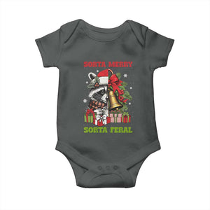 Funny Christmas Racoon Baby Onesie Sorta Merry Sorta Feral Xmas Wreath TS11 Dark Heather Print Your Wear