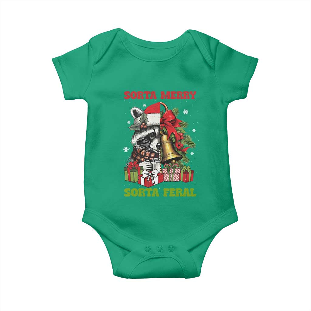 Funny Christmas Racoon Baby Onesie Sorta Merry Sorta Feral Xmas Wreath TS11 Irish Green Print Your Wear